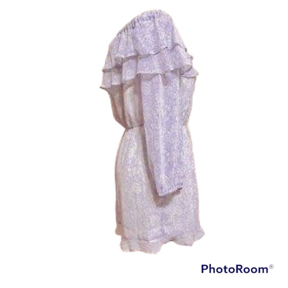 Express Floral Metallic Clip Dot Off Shoulder Romper - Picture 5 of 9